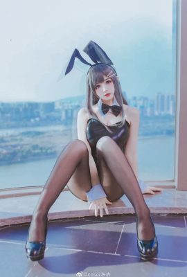 Sakurajima Mai cos senior's black stockings long-legged bunny girl cosplayer Yiyi (9P)